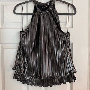 Express Black/Silver Pleated Tiered Halter Top